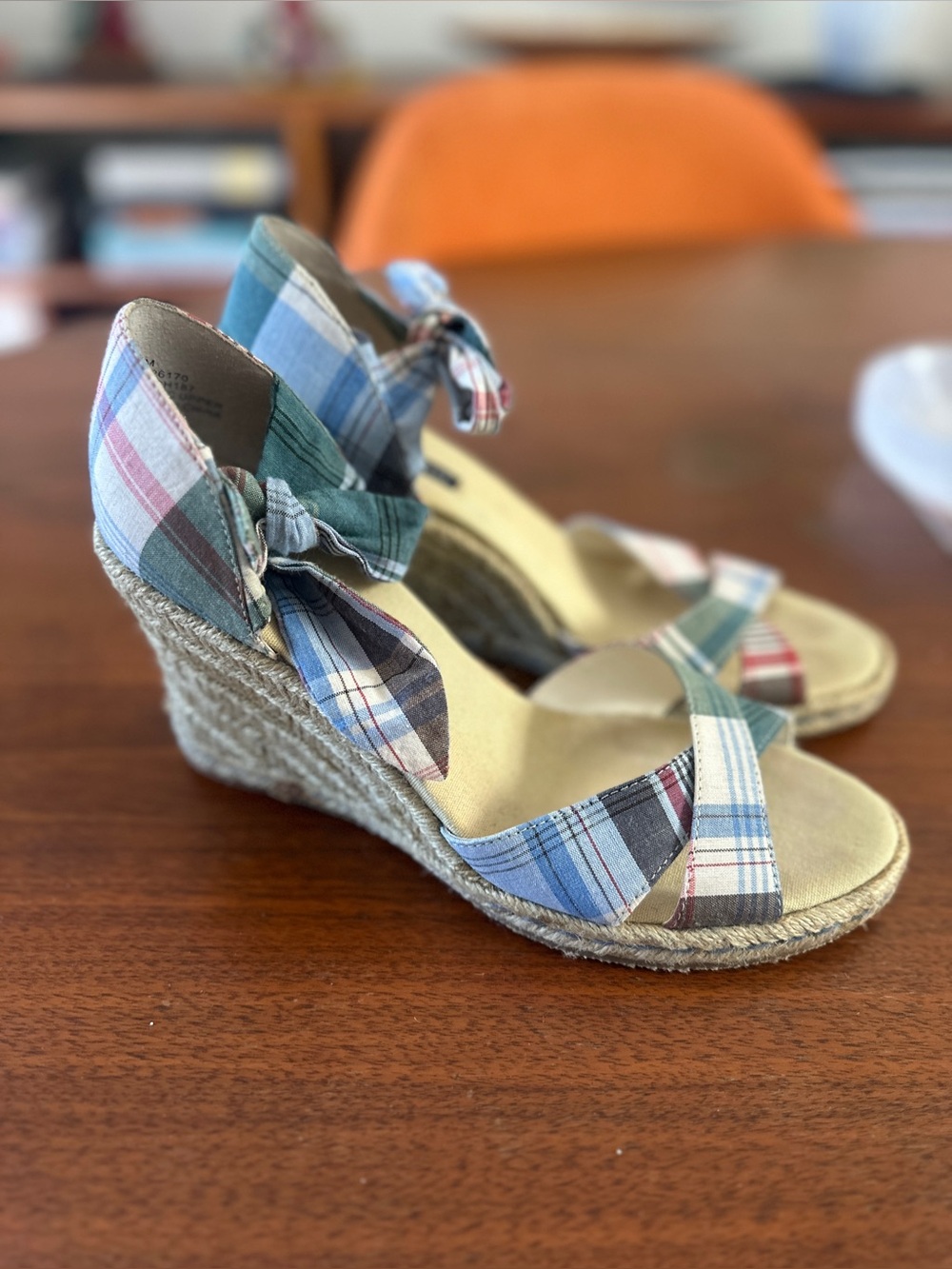 Tommy Hilfiger Plaid Bow Espadrille Wedge Sandals -Multicolor